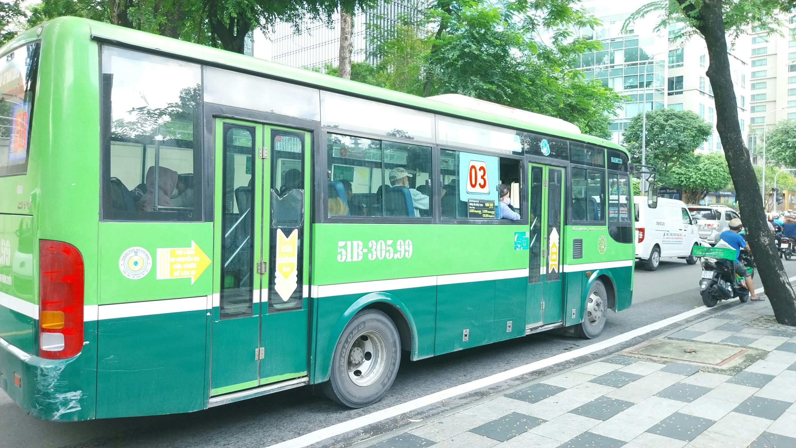 Green bus in Vietnam